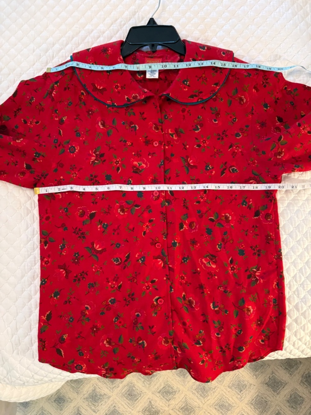 Vintage 80s Kenzo Paris Wool Floral Blouse Red Oversized Collar Made France 40 - Picture 6 of 6